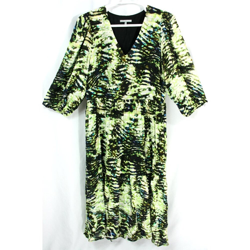 Oliver Bonas Colorful Abstract Tiered Lined Blouson Boho Maxi Dress Whimsy 12